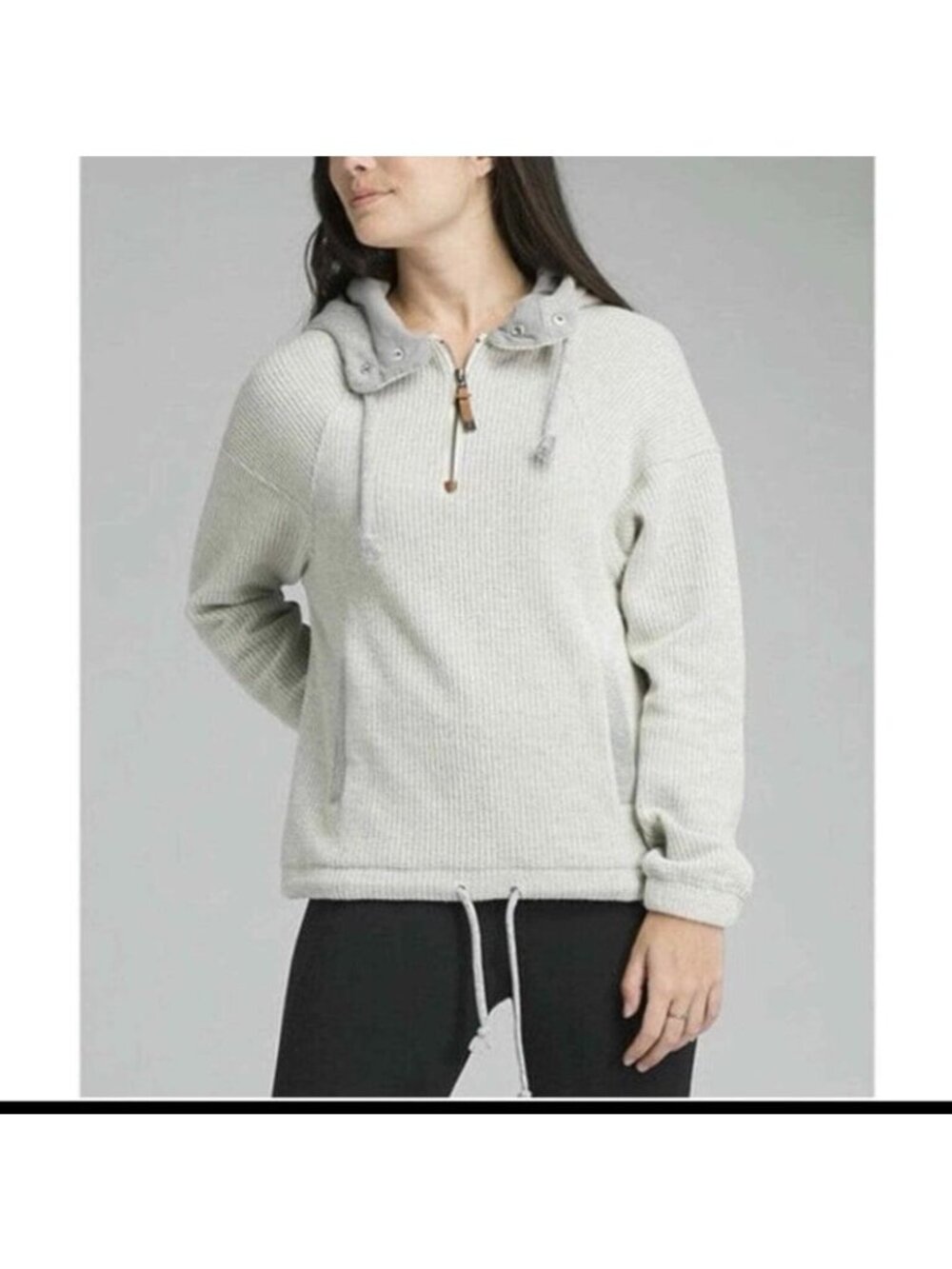 prAna Hartlie Wool Pullover Hoodie Hooded Sweatshirt M Medium Beige Gray 1/4 Zip